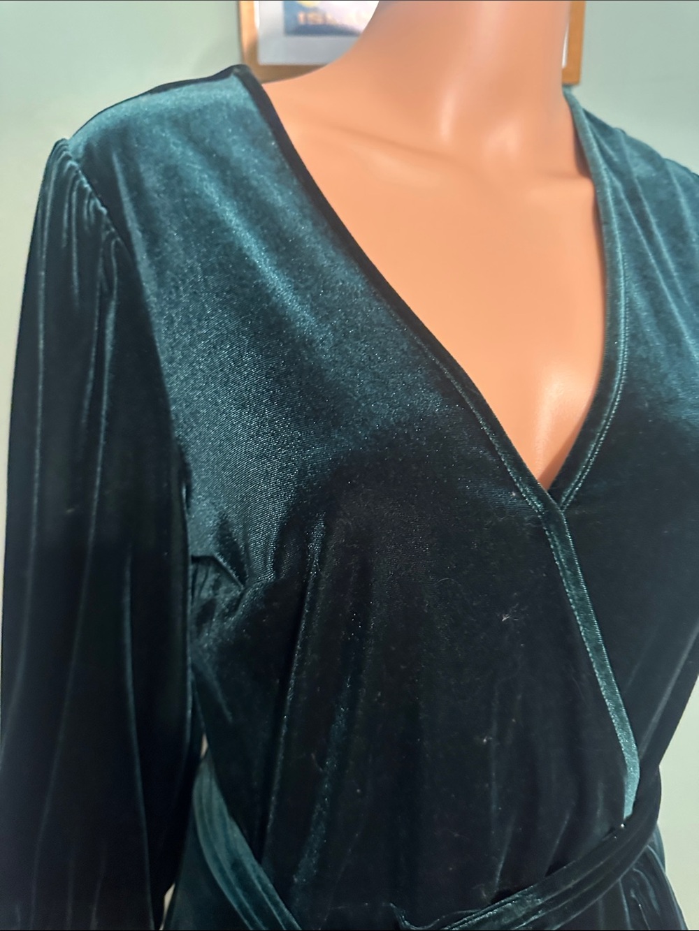 Cato Velvet Wrap Dress in Deep Green - Picture 8 of 8